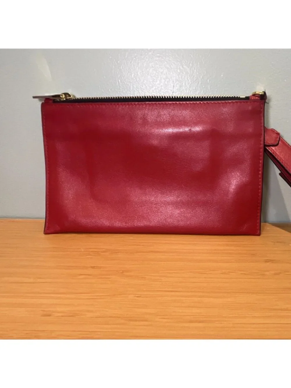 Miu Miu Red Logo Zip Wristlet Clutch Pouch w/ Wrist Strap Gold Hardware